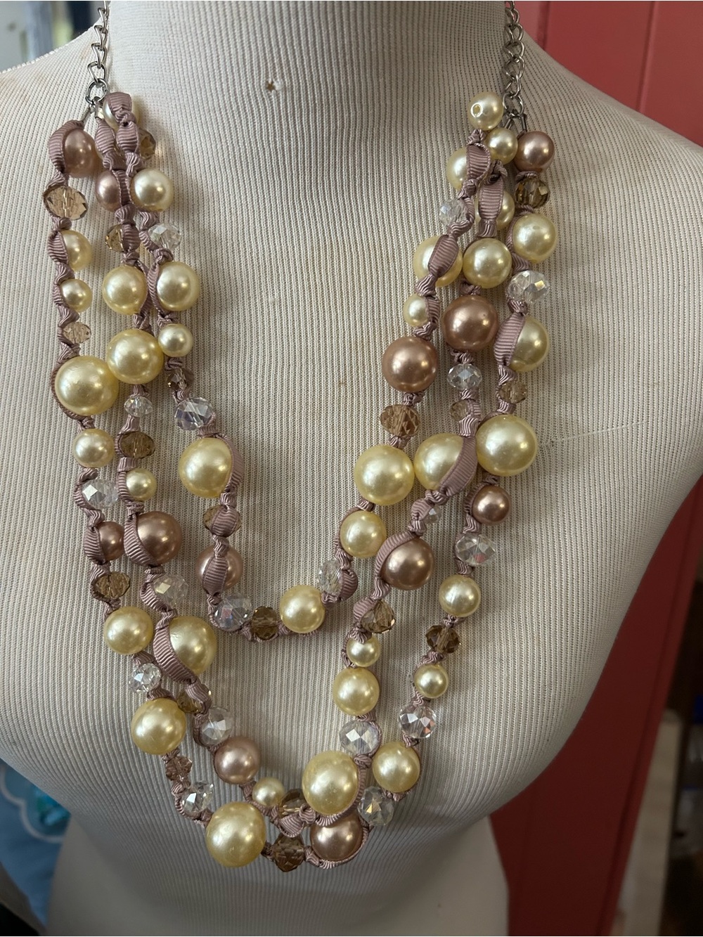 Cato Multi-Strand Pearl & Bead Necklace in Gold and Champagne